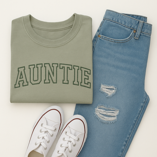 Embroidered Varsity Auntie Comfort Colors Tee