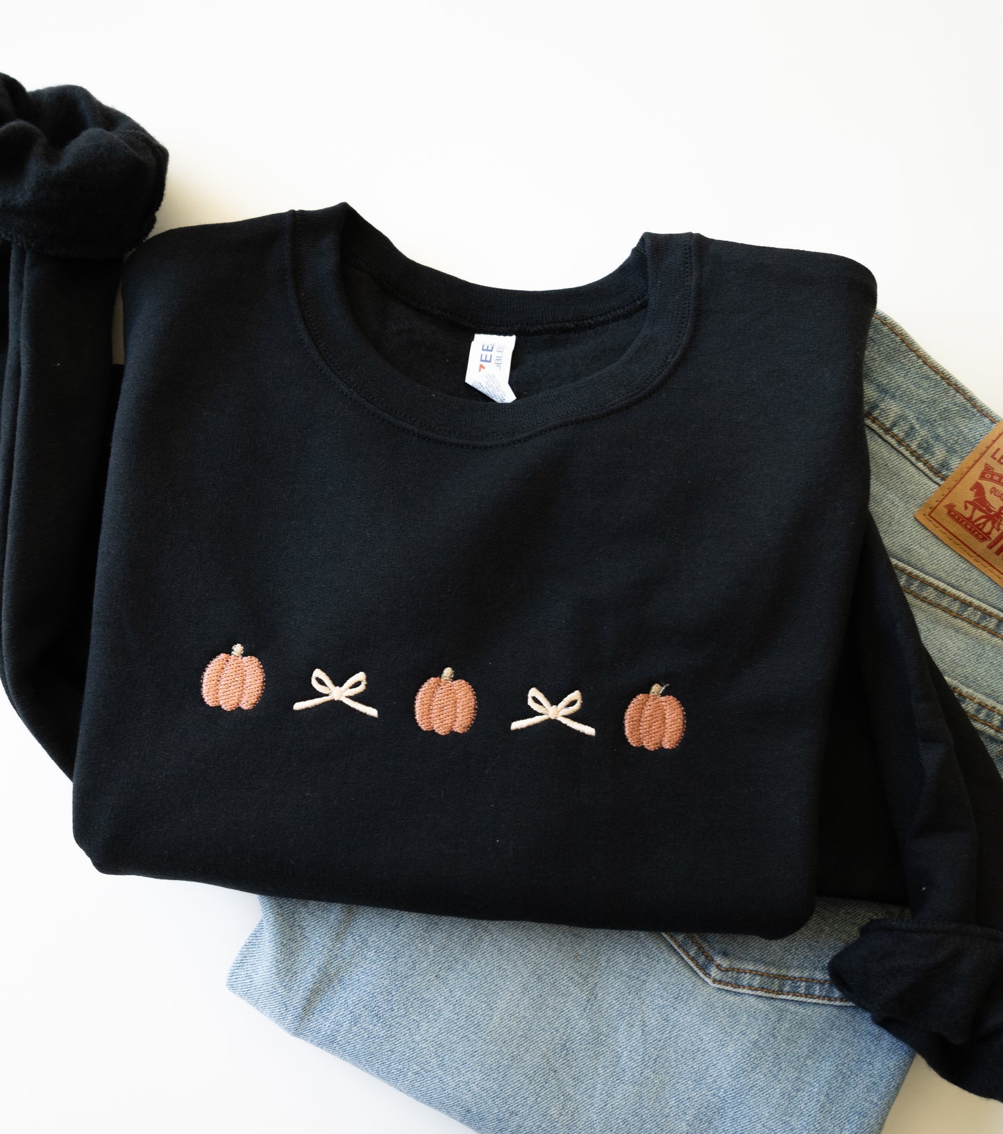 Pumpkin + Bow Girly Fall Crewneck Sweater