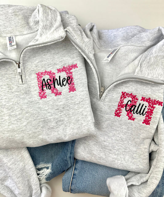 Personalized RN Floral Initial Quarter Zip (choose any credential!)