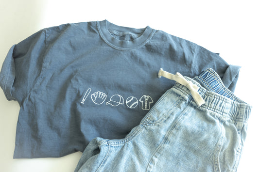 Baseball Icons Embroidered Tee - Minimal Sports Shirt - Game Day Outfit