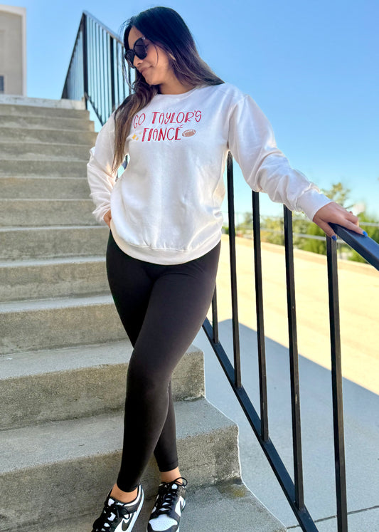 Go Taylor's Fiance Embroidered Football Game Day Crewneck