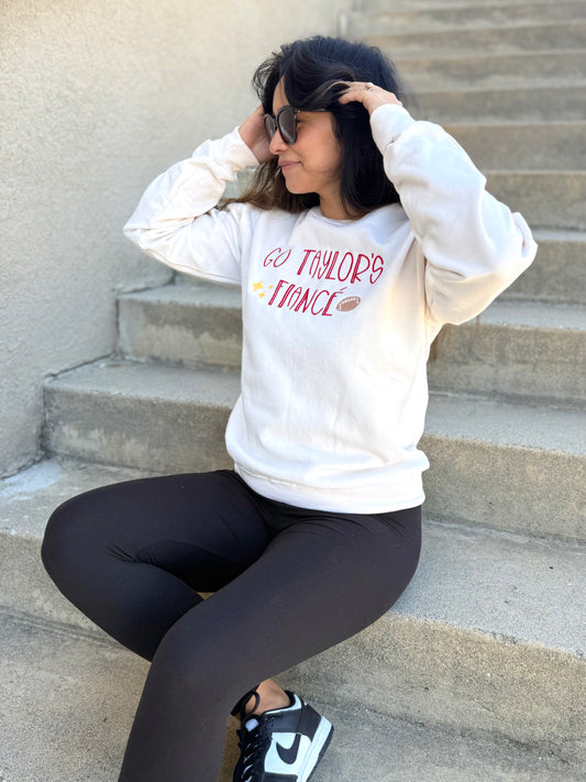 Go Taylor's Fiance Embroidered Football Game Day Crewneck
