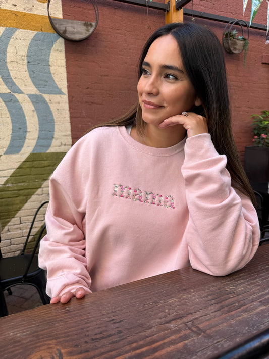 Embroidered Floral Mama Crew