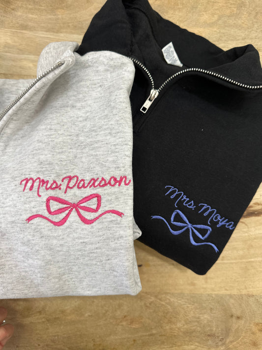 Personalized Teacher Bow Quarter Zip