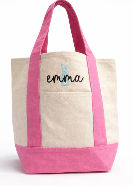 Girls Personalized Easter Basket Tote Bag
