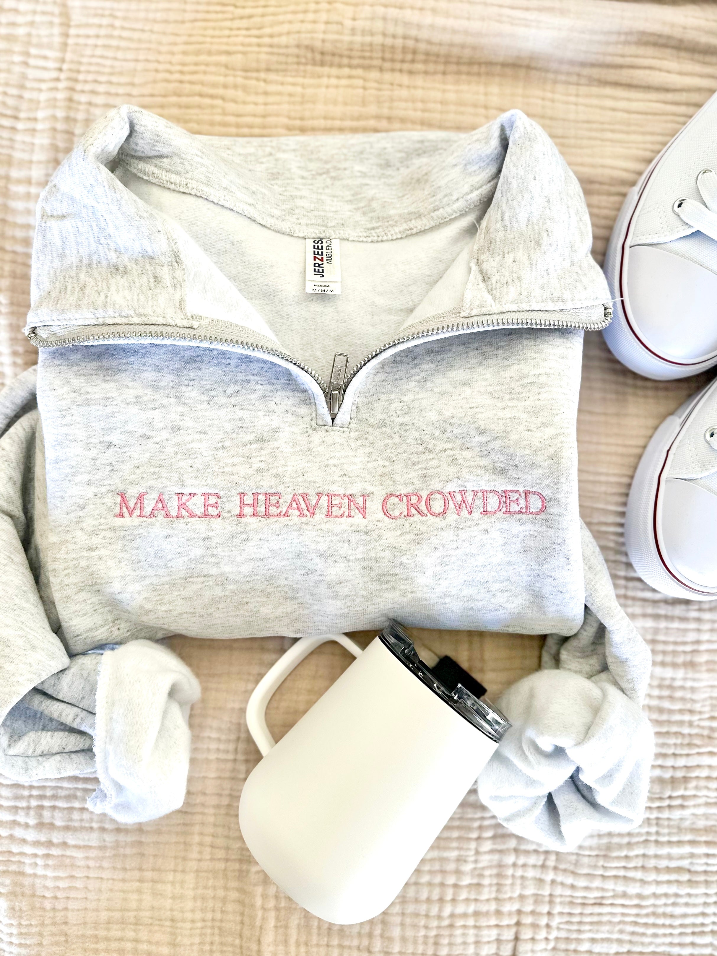Make Heaven Crowded Embroider Quarter Zip Sweatshirt – Floss & Fable