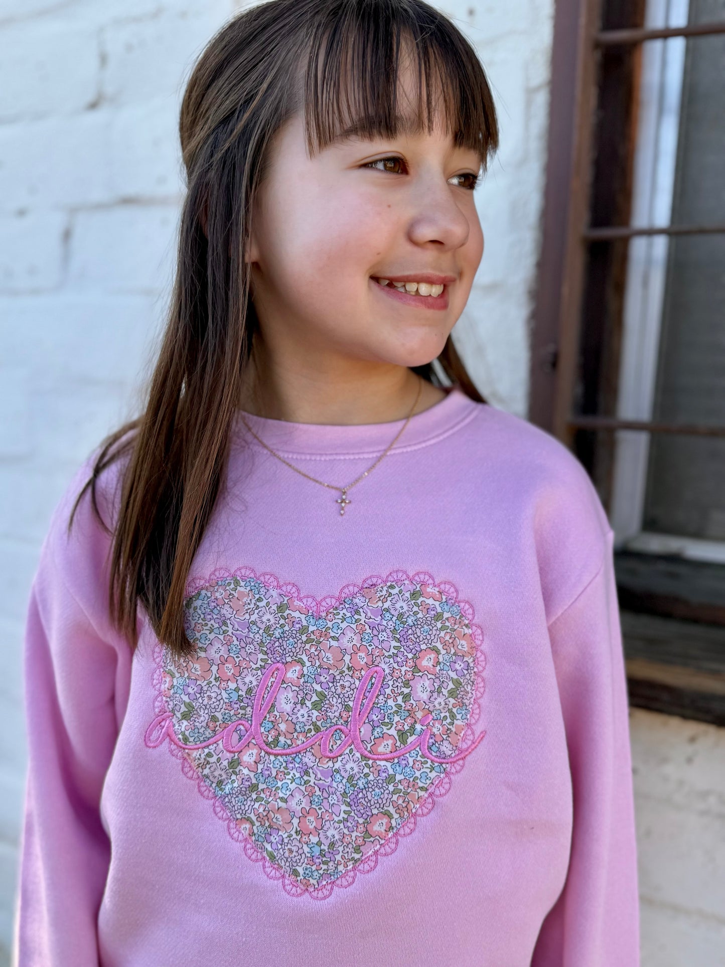 Girls Appliqué Heart Name Crewneck Sweater