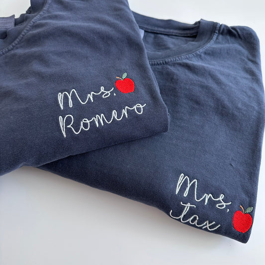 Embroidered Comfort Colors Teacher Apple Tee
