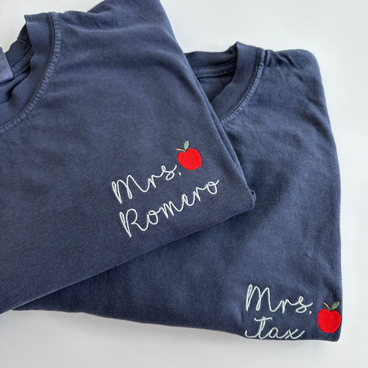 Embroidered Comfort Colors Teacher Apple Tee