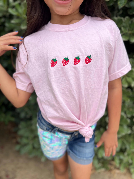 Kids Strawberry Embroidered Comfort Colors Tee