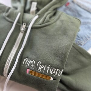 Custom Teacher Full Zip Hoodie - Personalized Pencil Deisgn