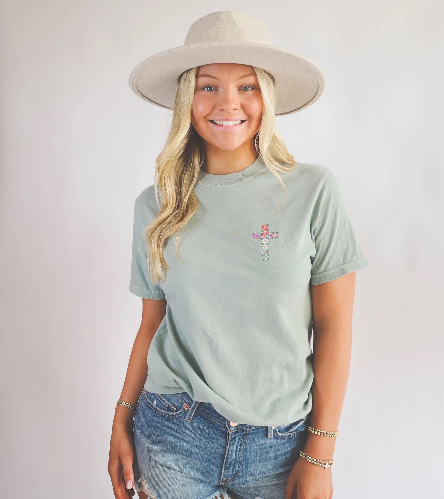Floral Embroidered Cross Tee