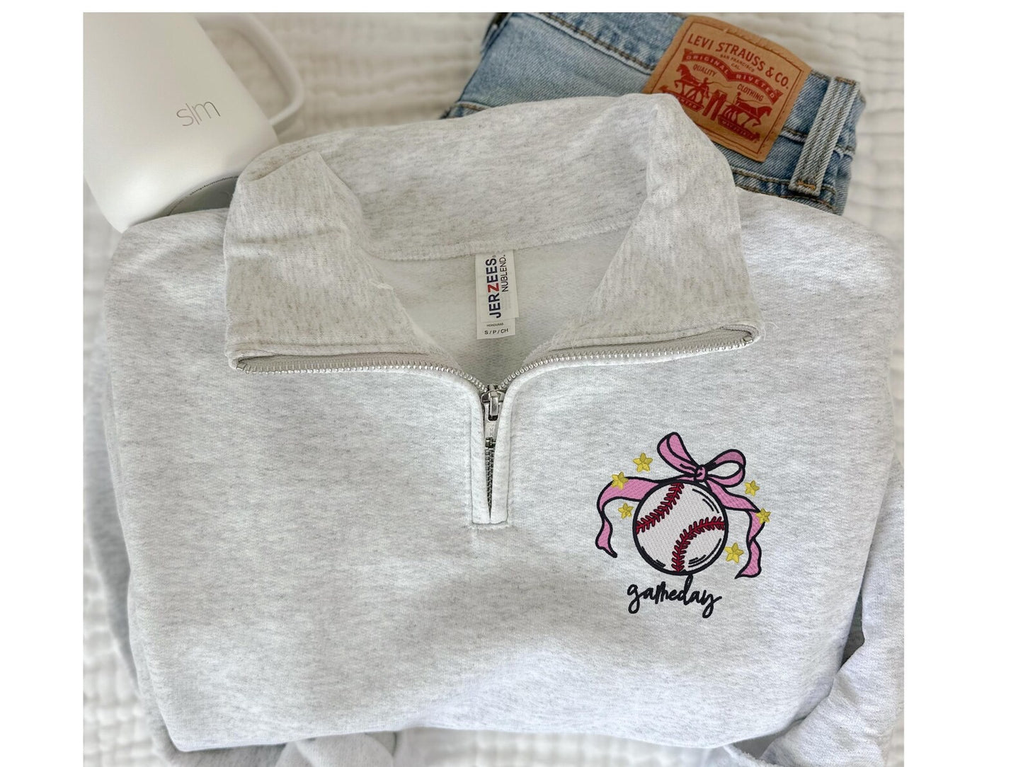 Game Day Bow Baseball Quarter Zip Sweatshirt