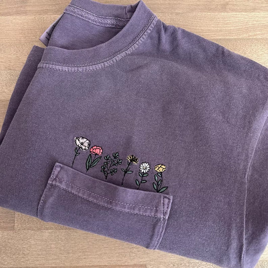 Wildflower Embroidered Pocket Tee