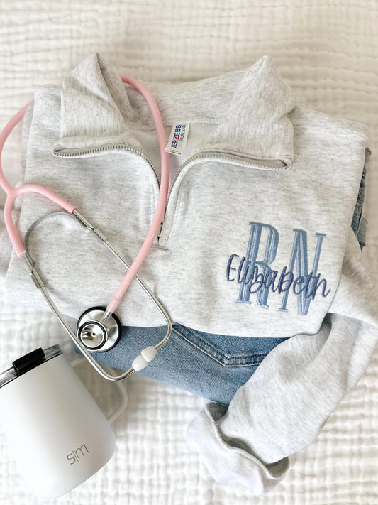 Personalized RN Embroidered Quarter Zip
