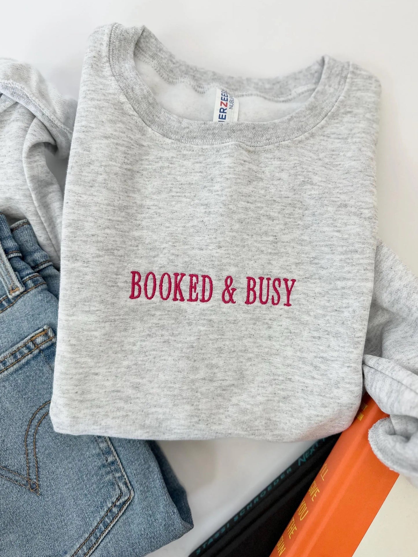Booked and Busy Embroidered Crew