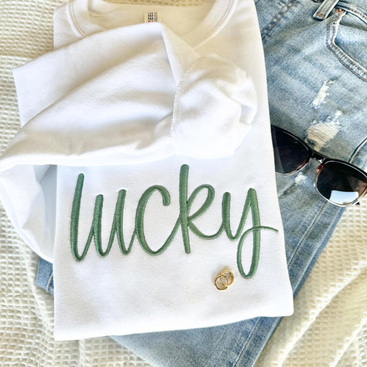 Lucky Scripted Embroidered Crew