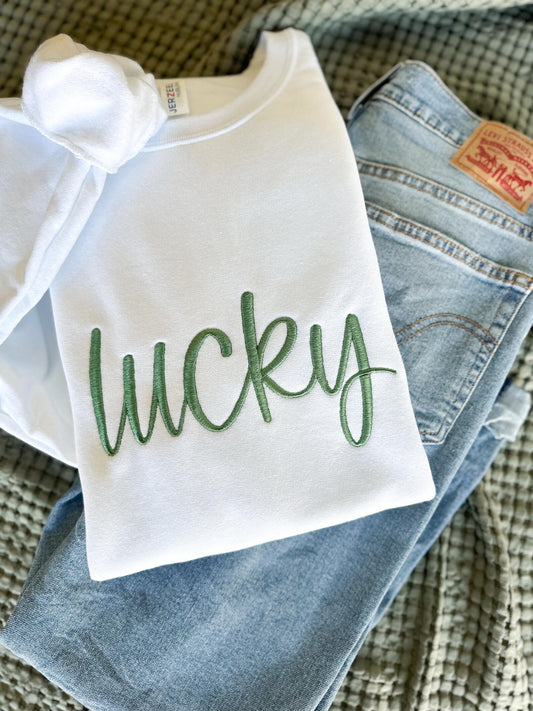 Lucky Scripted Embroidered Crew