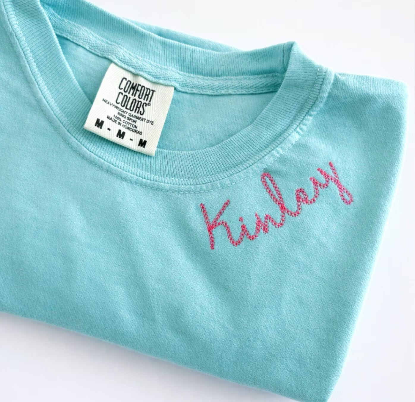 Personalized Chain Stitch Embroidered Neckline Tee