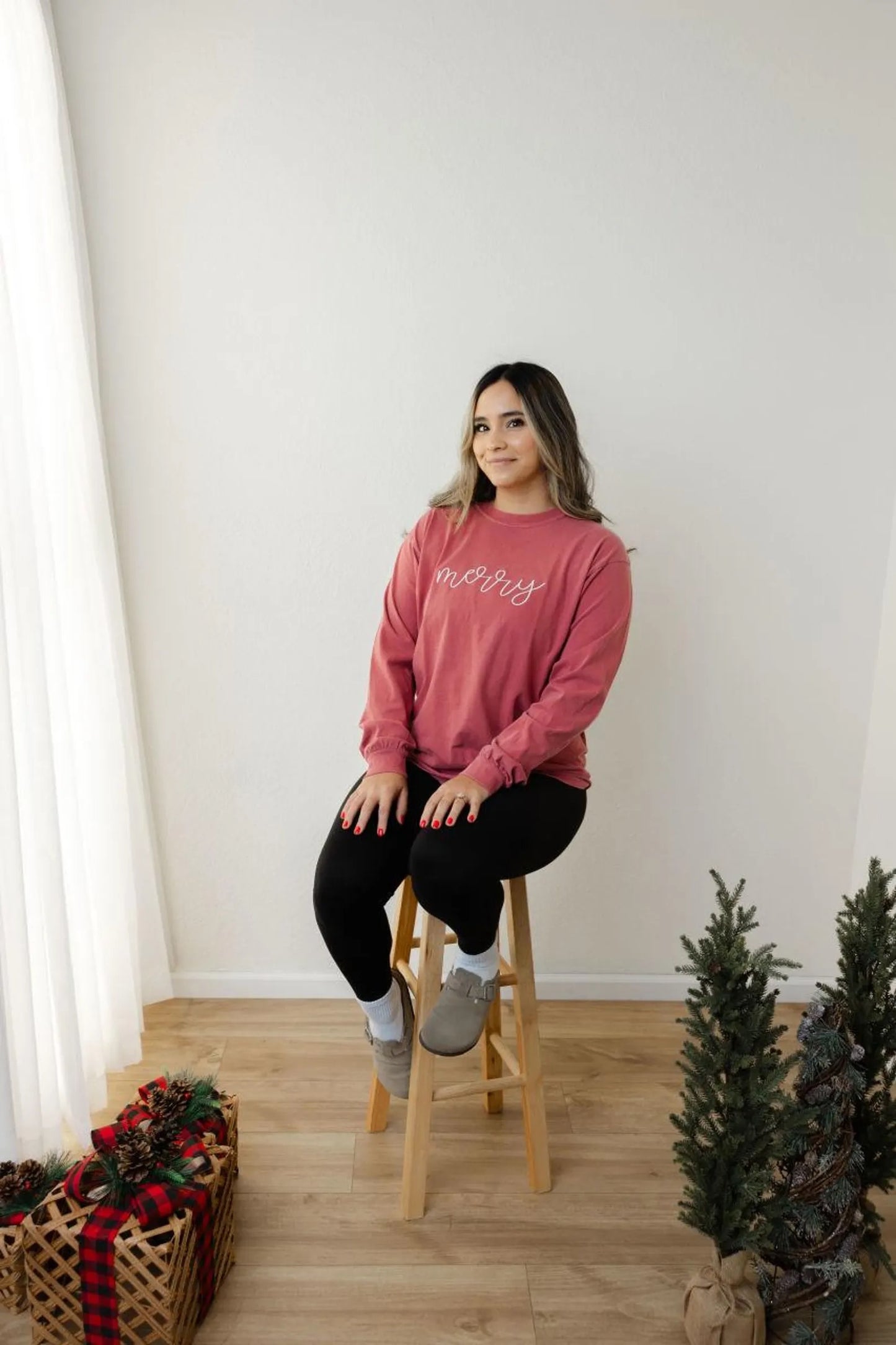 Merry Embroidered Comfort Colors Long Sleeve Tee
