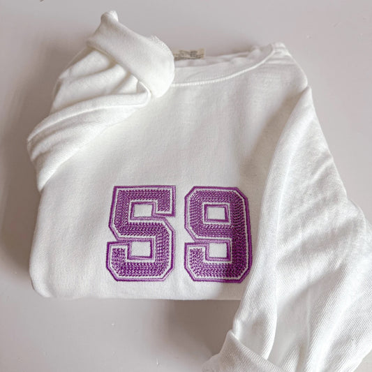 Embroidered Chain Stitch Sports Number Crew