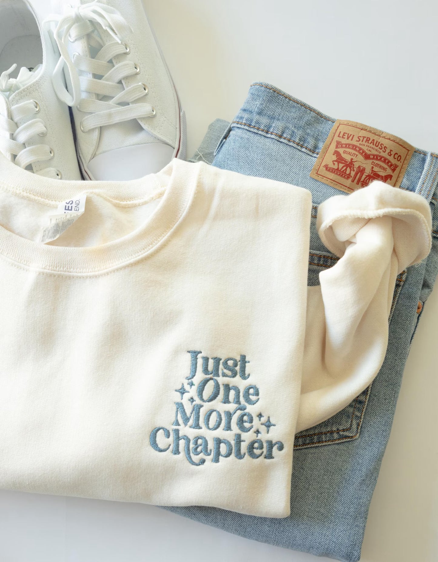 Just One More Chapter Embroidered Crew