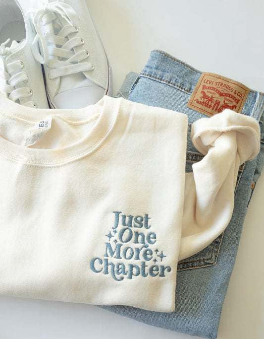 Just One More Chapter Embroidered Crew
