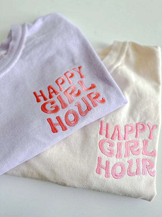 Custom Comfort Colors Tee – Your Text Embroidered Retro Bubble Font