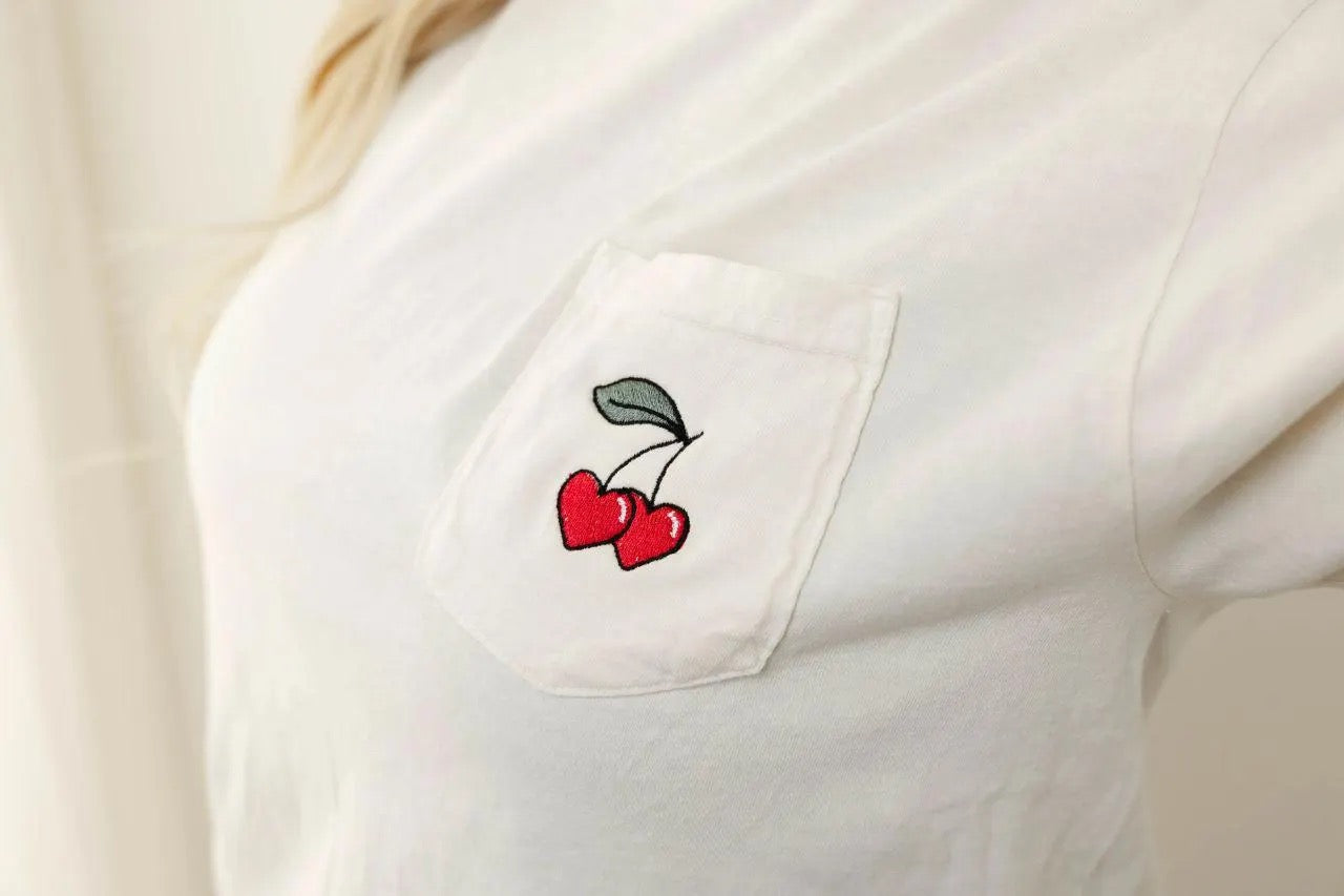 Embroidered Cherry Pocket Tee
