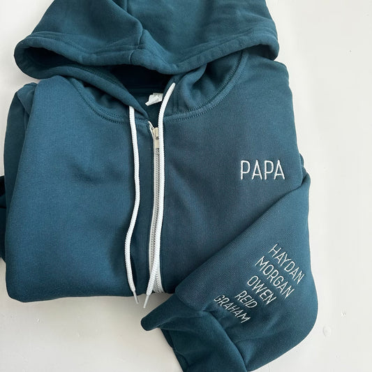 Custom Zip Up  Hoodie - Your Title on Chest + Kids’ Names on Sleeve