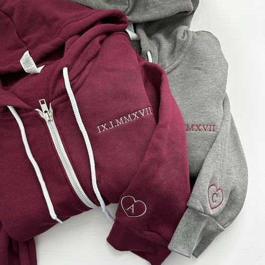 Custom Roman Numeral Full Zip Up Hoodie