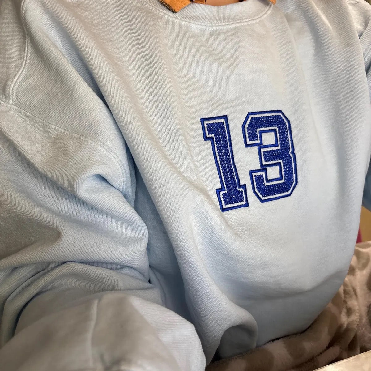 Embroidered Chain Stitch Sports Number Crew