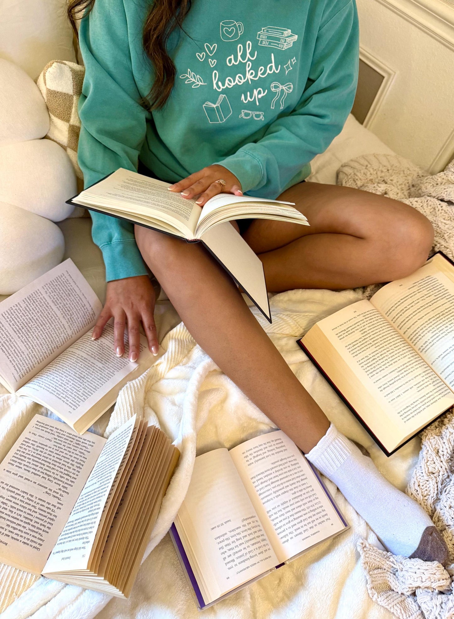 All Booked Up Embroidered Sweatshirt - Book Lover Crewneck - Cozy Reading Sweatshirt -  Reader Gift - Comfort Colors Sweatshirt