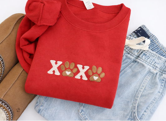 Paw Print XOXO Embroidered Crew