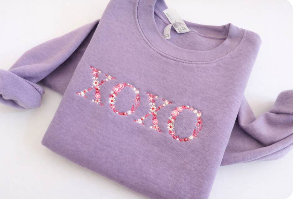XOXO Floral Embroidered Toddler Valentines Day Crew