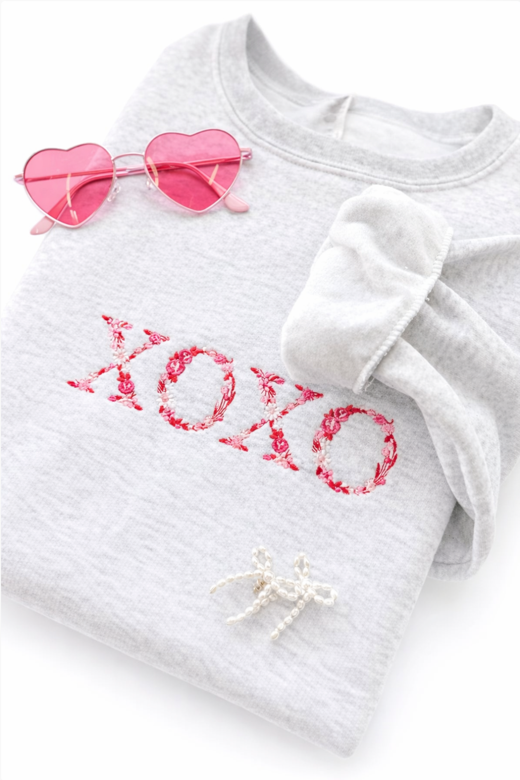 Floral XOXO Embroidered Crew Sweatshirt