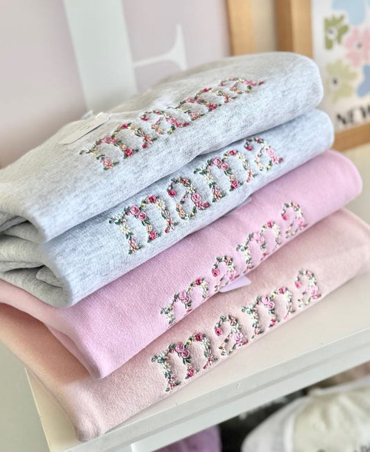 Embroidered Floral Mama Crew