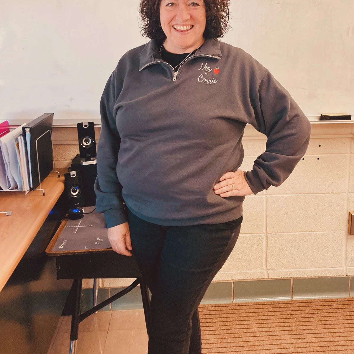 Custom Embroidered Apple Icon Teacher Quarter Zip