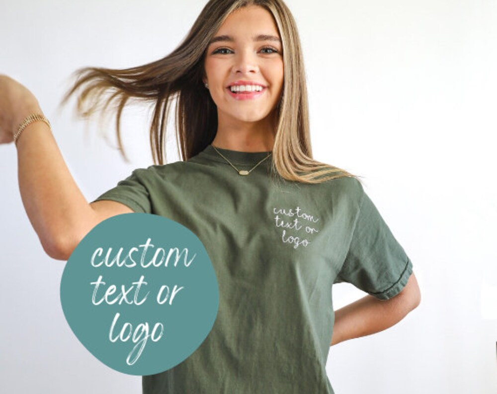 Embroidered Comfort Colors Custom Text Short T- Sleeve Shirt