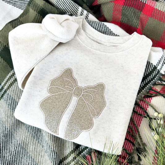 Toddler Girls Glittery Bow Crew