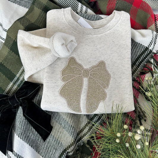 Toddler Girls Glittery Bow Crew