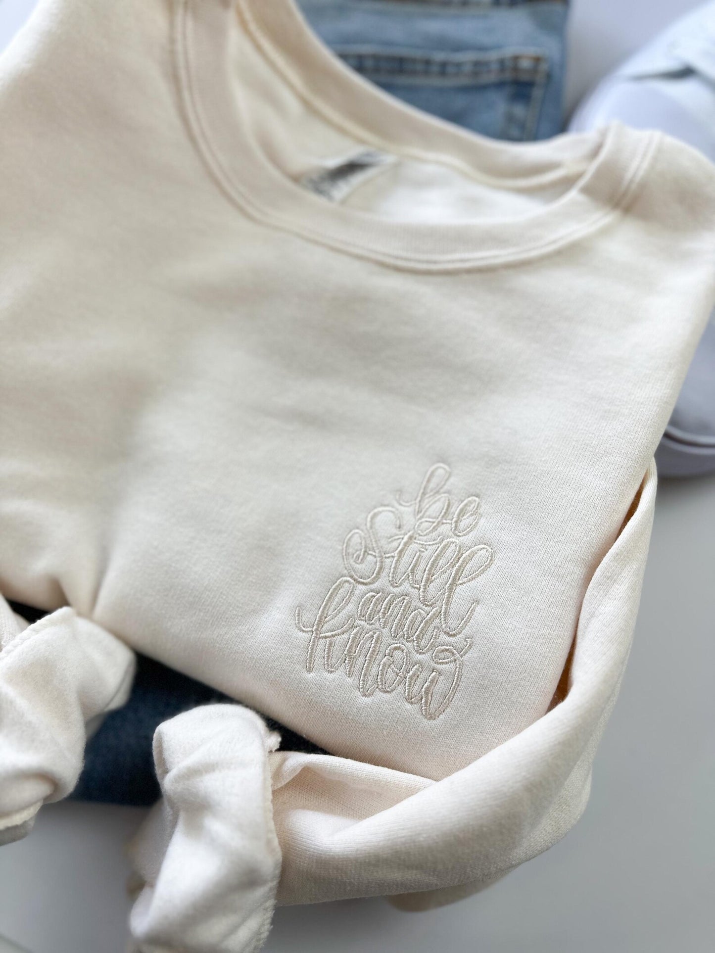 Be Still & Know Embroidered Crew