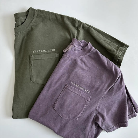 Roman Numeral Date Anniversary Pocket Tee