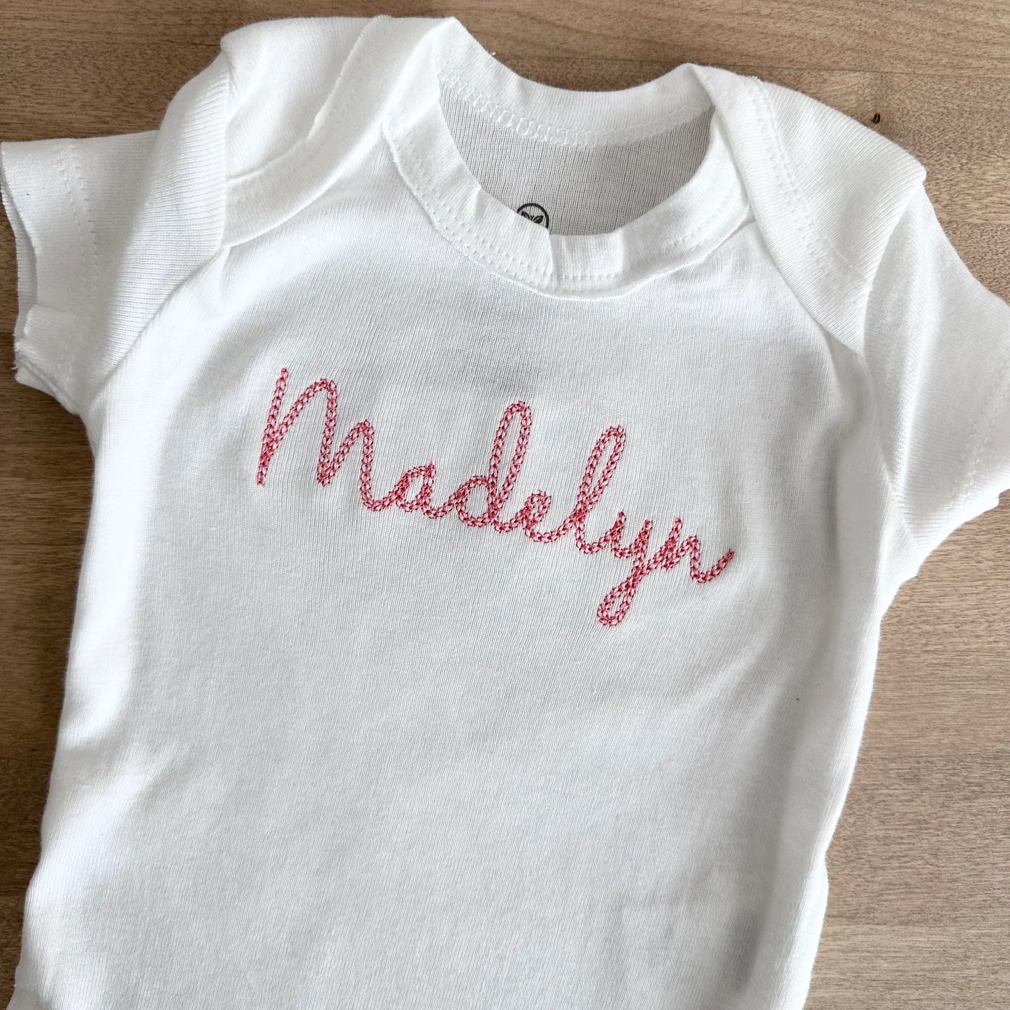 Personalized Chain Stitch Baby Name Bodysuit