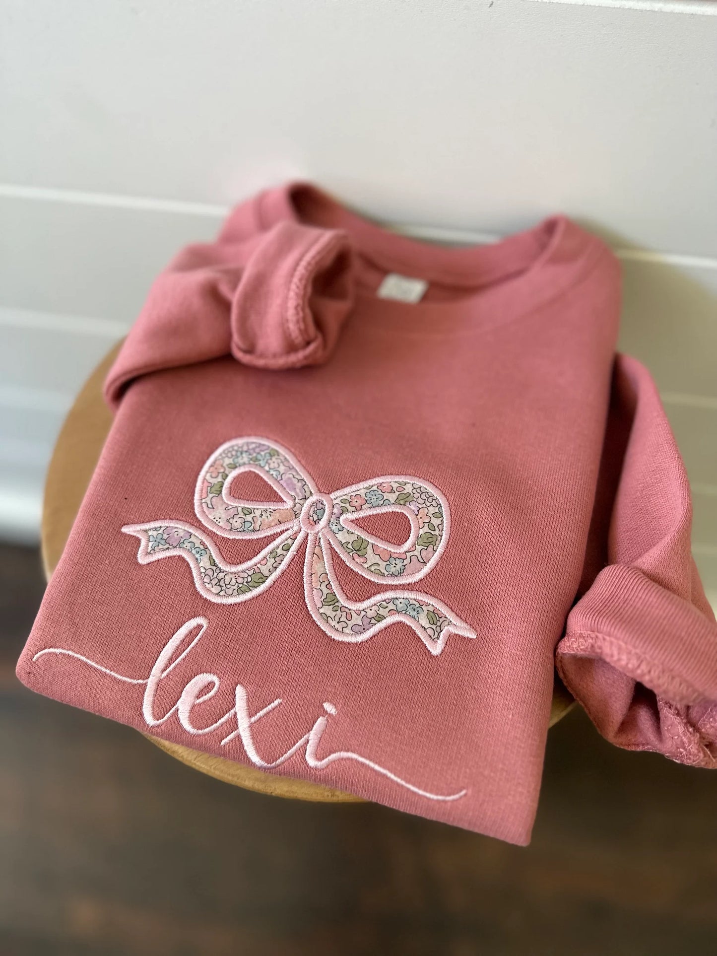 Girls Personalized Bow Appliqué Crewneck Sweater