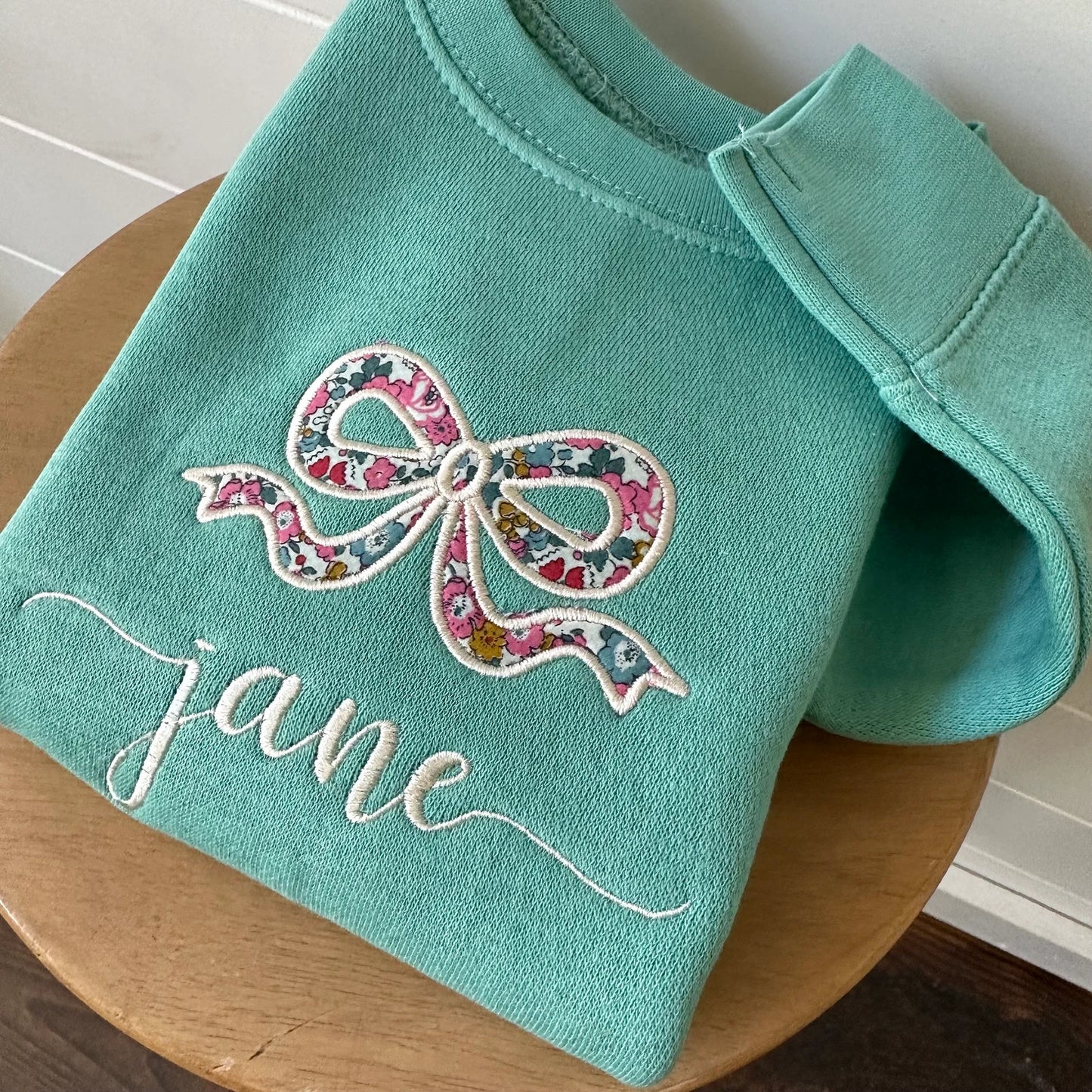 Girls Personalized Bow Appliqué Crewneck Sweater