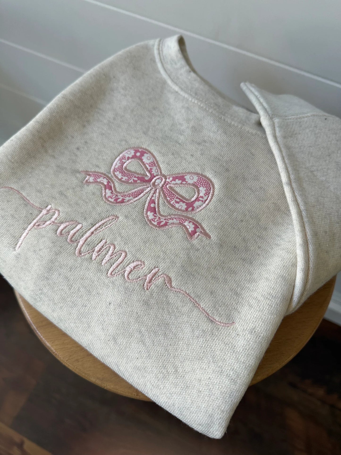 Girls Personalized Bow Appliqué Crewneck Sweater