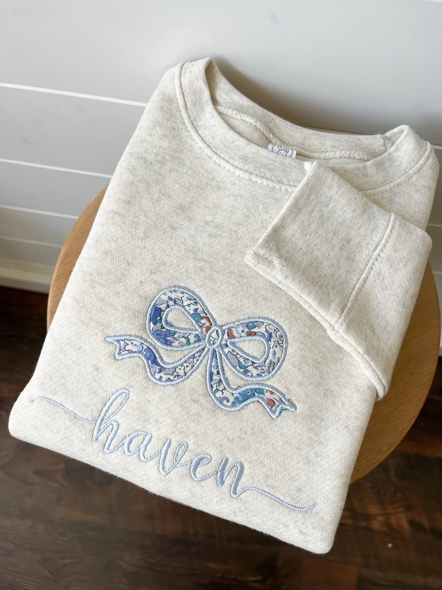 Girls Personalized Bow Appliqué Crewneck Sweater