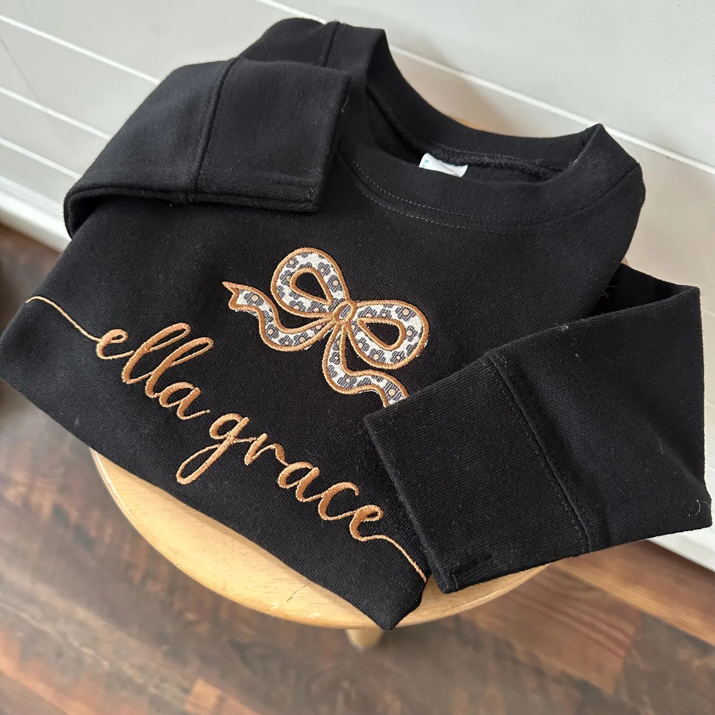 Girls Personalized Bow Appliqué Crewneck Sweater