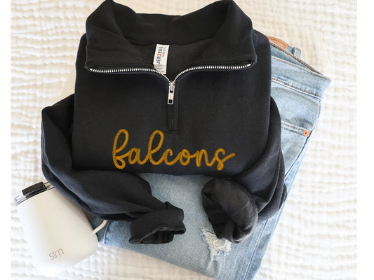 Embroidered Script Quarter Zip Pullover